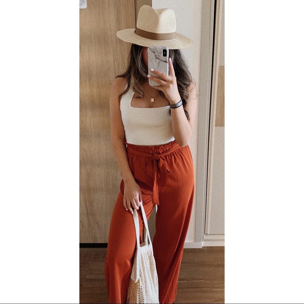 High Waisted Wide Leg Paperbag Trousers